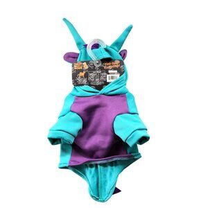 Small Dog Dragon Monster Costume 12-13'' Length Blue Pruple Hooded‎ Halloween